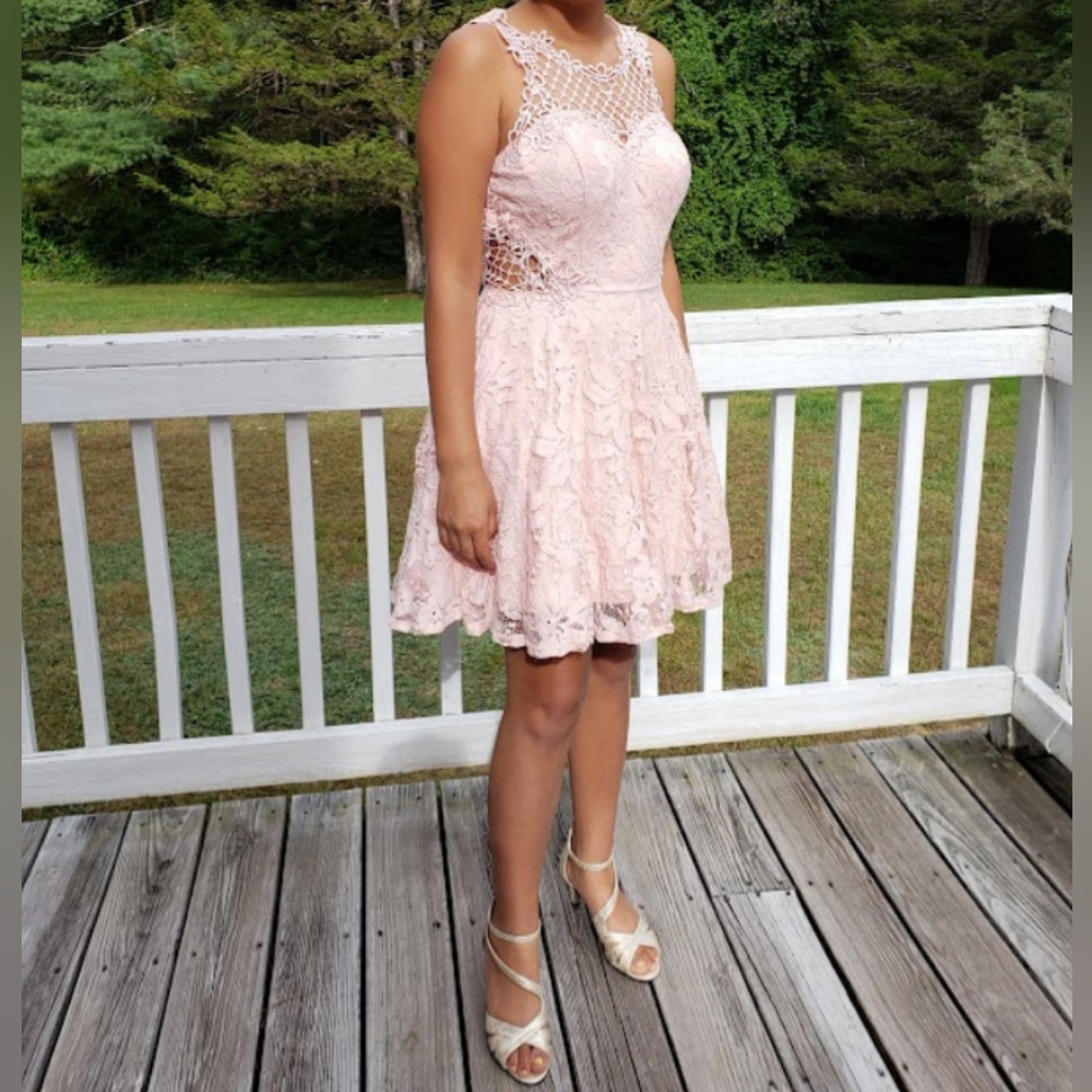 Blush pink lace, short prom dress. Size 9